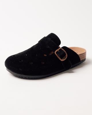 Allsy 19479 36 Perforated Platform Clogs Black Suede