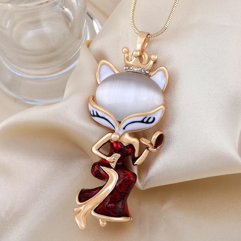 

Dress Red Trendy Fox Pendant Necklace With Cozy Sweater Chain For Enthusiasts Fashion