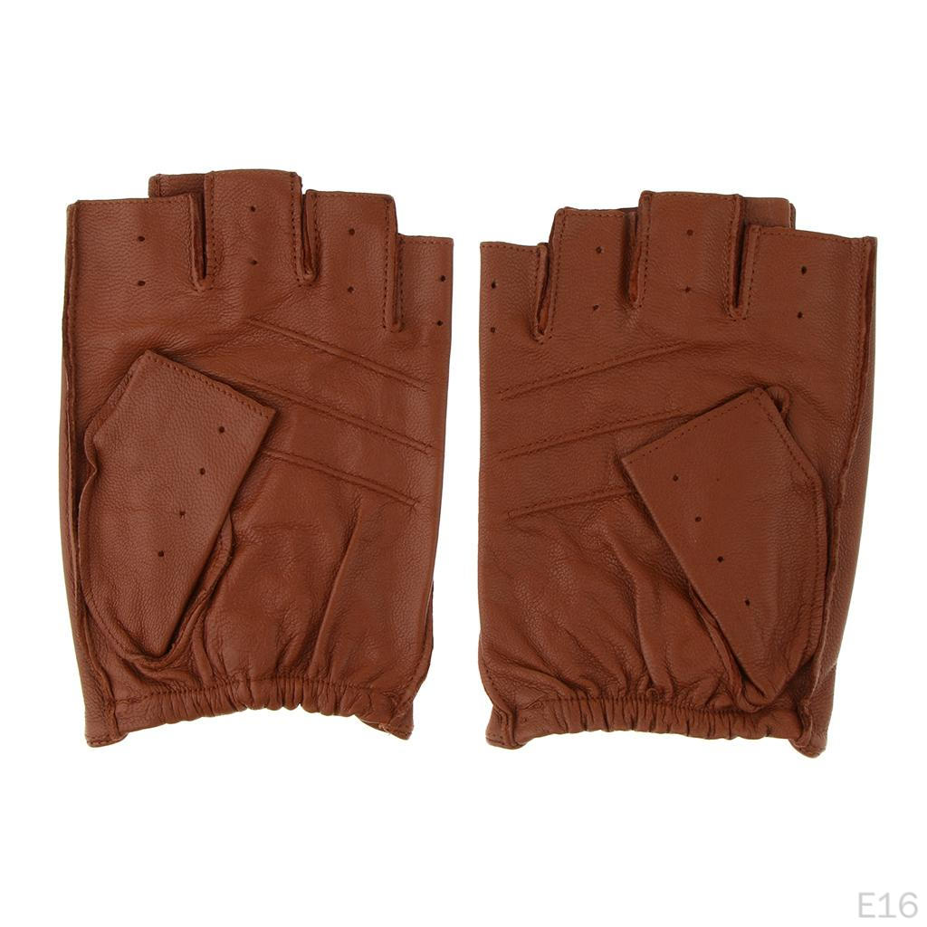 Faux Leather Mens Womens Biker Fingerless Cycle Gloves