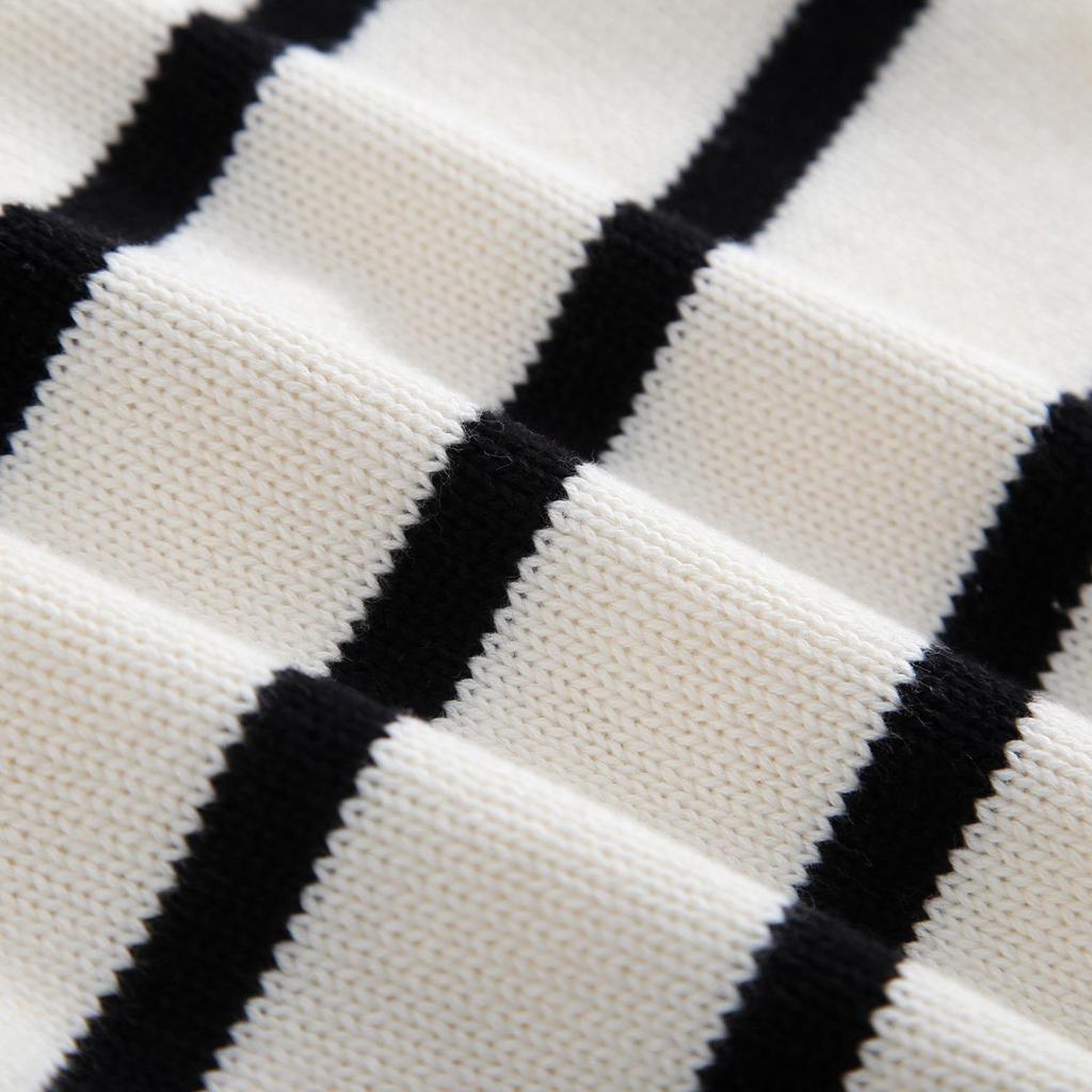 Korean Unisex Kids' Cotton Striped Sweater with Lapel