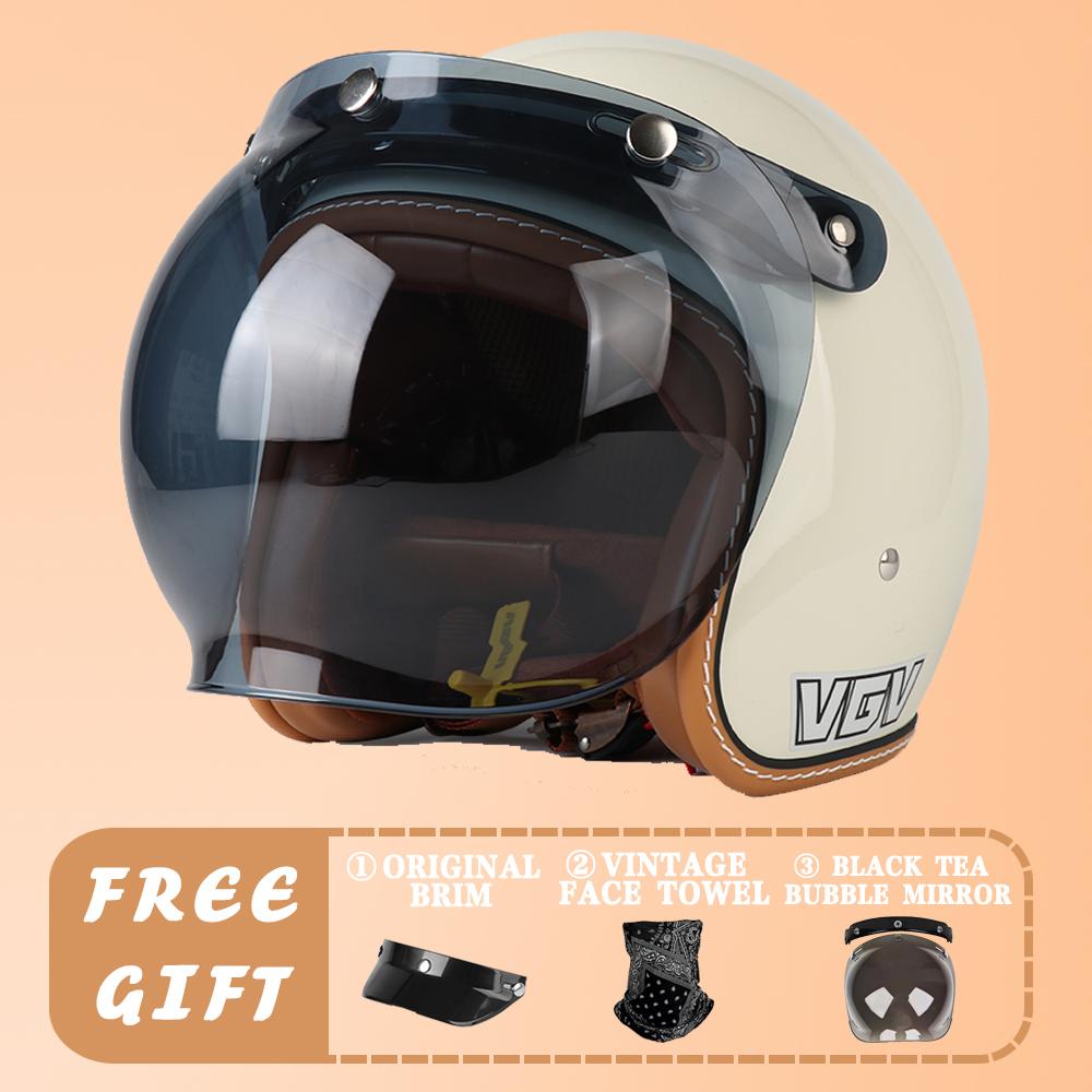 VGV DOT Certified Retro Cruise Motorcycle Helmet Men's and Women's Electric Vehicle All-season Riding Half Helmet Motorcycle 3/4