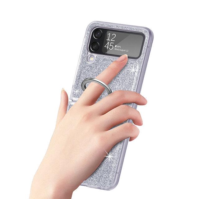 Lightweight Bling Phone Folding Case For Samsung Galaxy Z Flip4 5g Flip 4 Flip3 Flip 3 Finger Ring Cover For Samsung Z Flip4