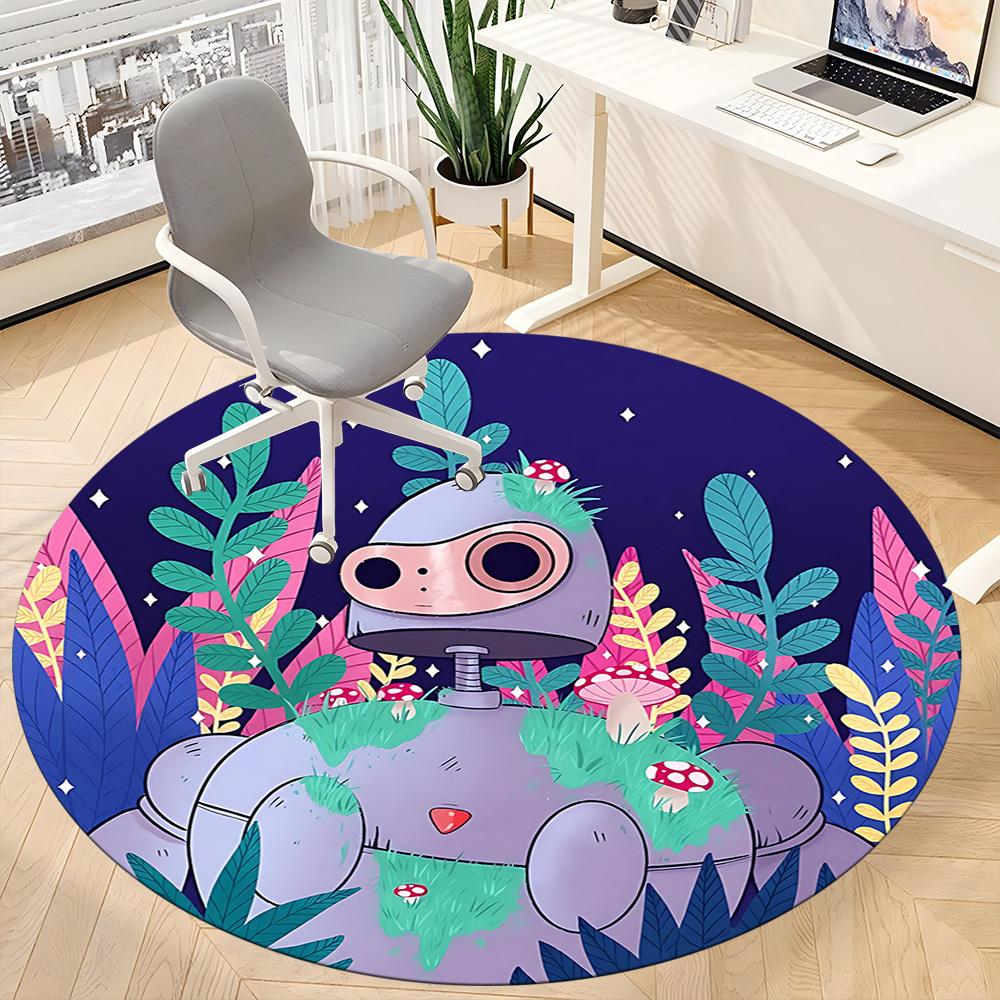 1pc Robot Office Round Area Rug,  Mat Suitable For Office, Under Office Chairs Bedroom Living Room Home Decor, Room Deco
