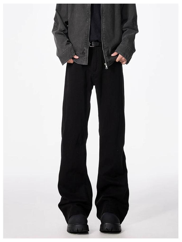 2025 Men's Black Bootcut Micro-Flared Jeans, Slim Straight Leg - Spring/Autumn Vibe