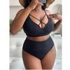 Strój kąpielowy bikini plus size z wysokim stanem, na ramiączkach spaghetti, w jednolitym kolorze - P005