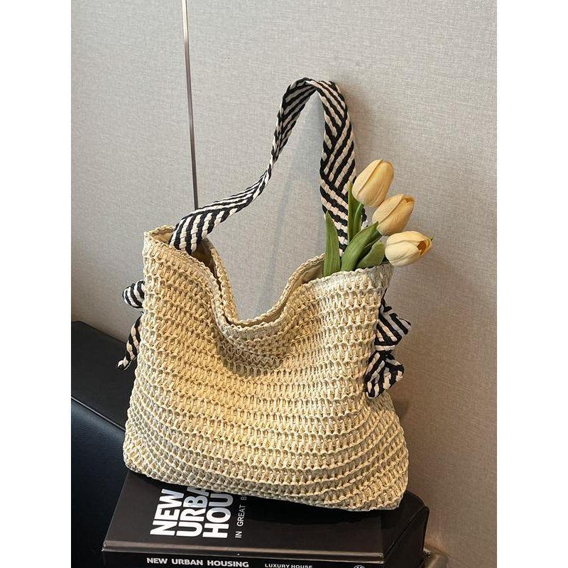 Large Capacity Straw Bag Women 2025 New Summer Seaside Beach Vacation Shoulder Bag Commuter Idle Style Tote Bag