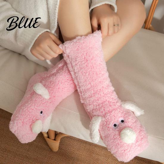 Winter Leg Warmers Thickened Knee-high Socks Cartoon Adult Floor 1 Pair Dog Design Fuzzy Plush