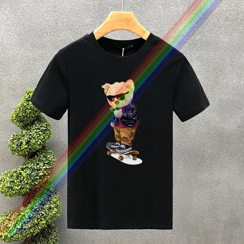 Fashion For Men's T-shirt High Quality 100% Cotton Skateboard Bear Print Summer Casual Cool Loose O-Neck T-Shirt Male Tops 2yk