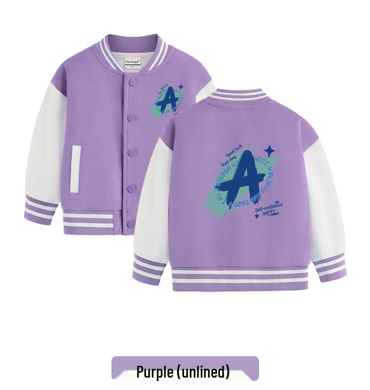Farbblock-Baseballjacke für Jungen und Mädchen - Frühjahrs-/Herbststil, Samtfutter, Mittlere Dicke für Kinder