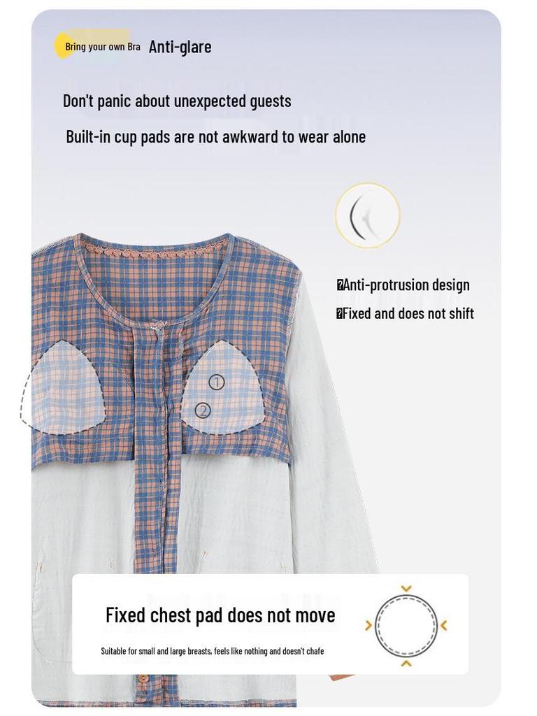 Women's Long Sleeve Pajama Set with Chest Pads - Cloud Cotton, Spring/Autumn, Casual & Stylish for Indoors or Out