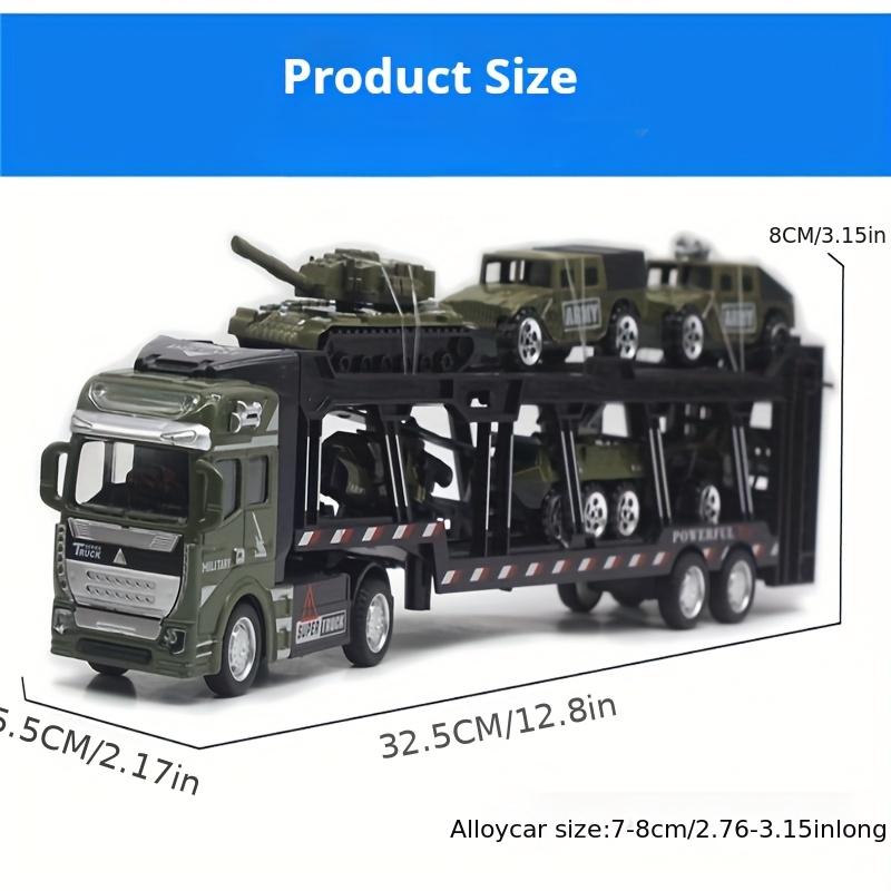 6-in-1 Military Truck Vehicle Alloy Toy Set Alloy Transport Truck with 6 Alloy Vehicles Detachable Front Car Ornament Birthday Gift for Kids