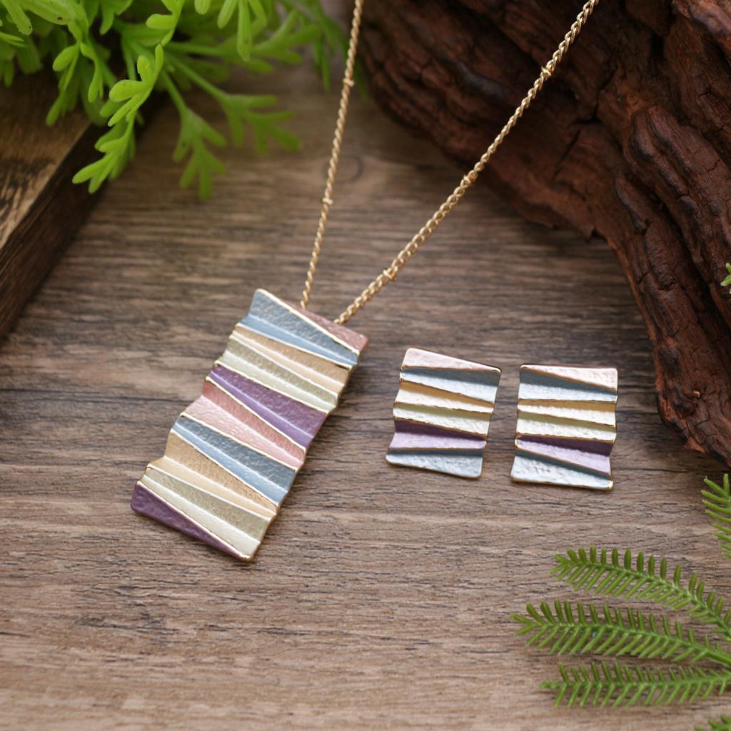 New enamel folding square geometric stud earrings pendant set, women's exaggerated irregular necklace.
