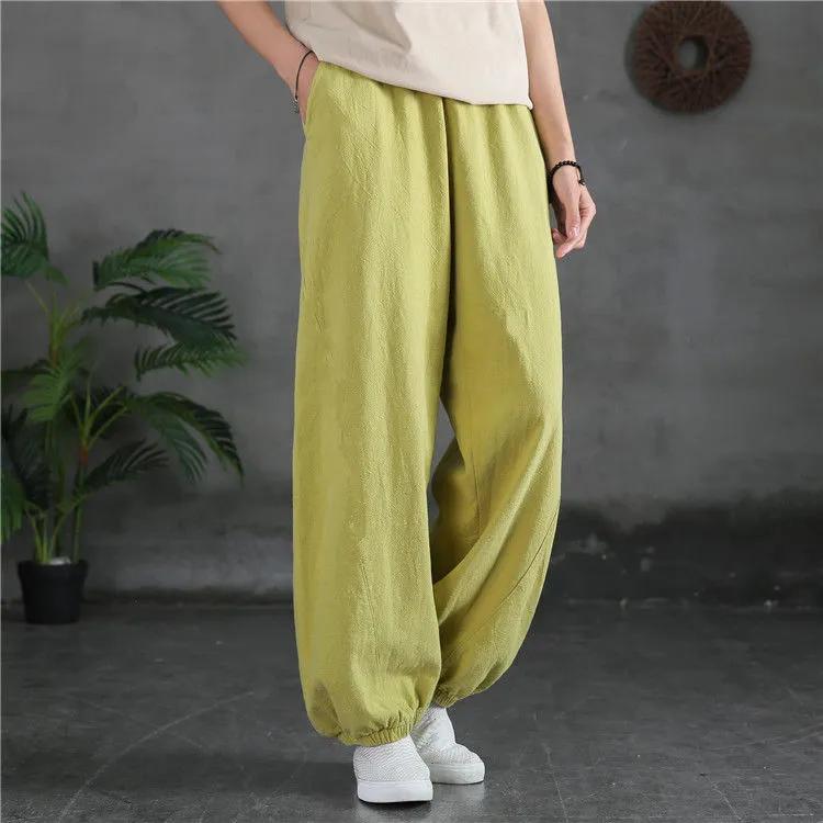 Women's Spring and Summer Artistic Loose Casual Pants, Solid Color Comfortable Mosquito Proof Lantern Pants