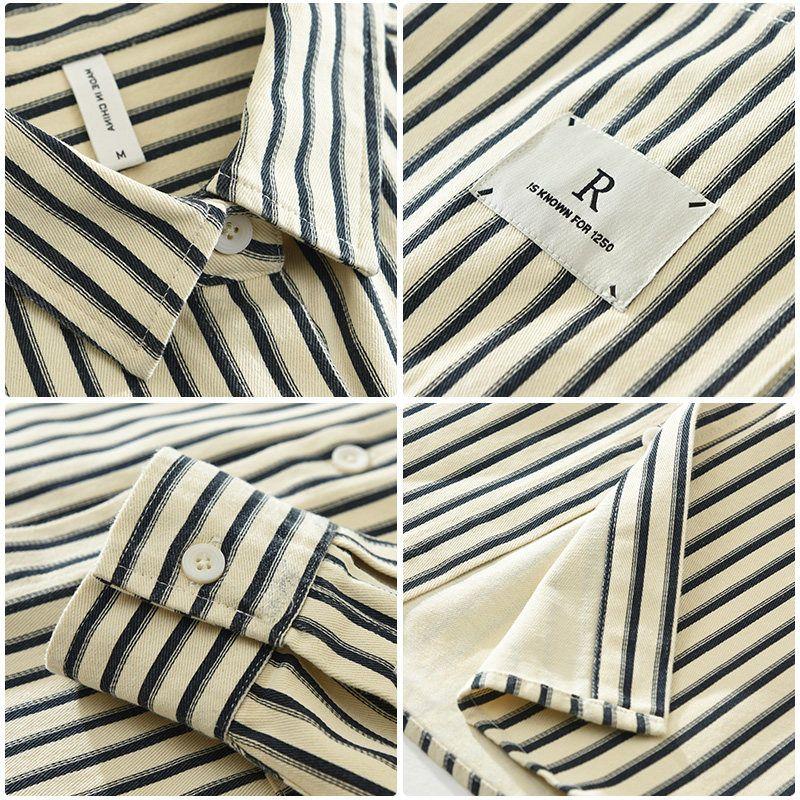 Japanese Retro Striped Casual Shirt Jacket with a High-End Feel, New Hong Kong Style Artistic Men's Long-Sleeved Shirt, Versatile