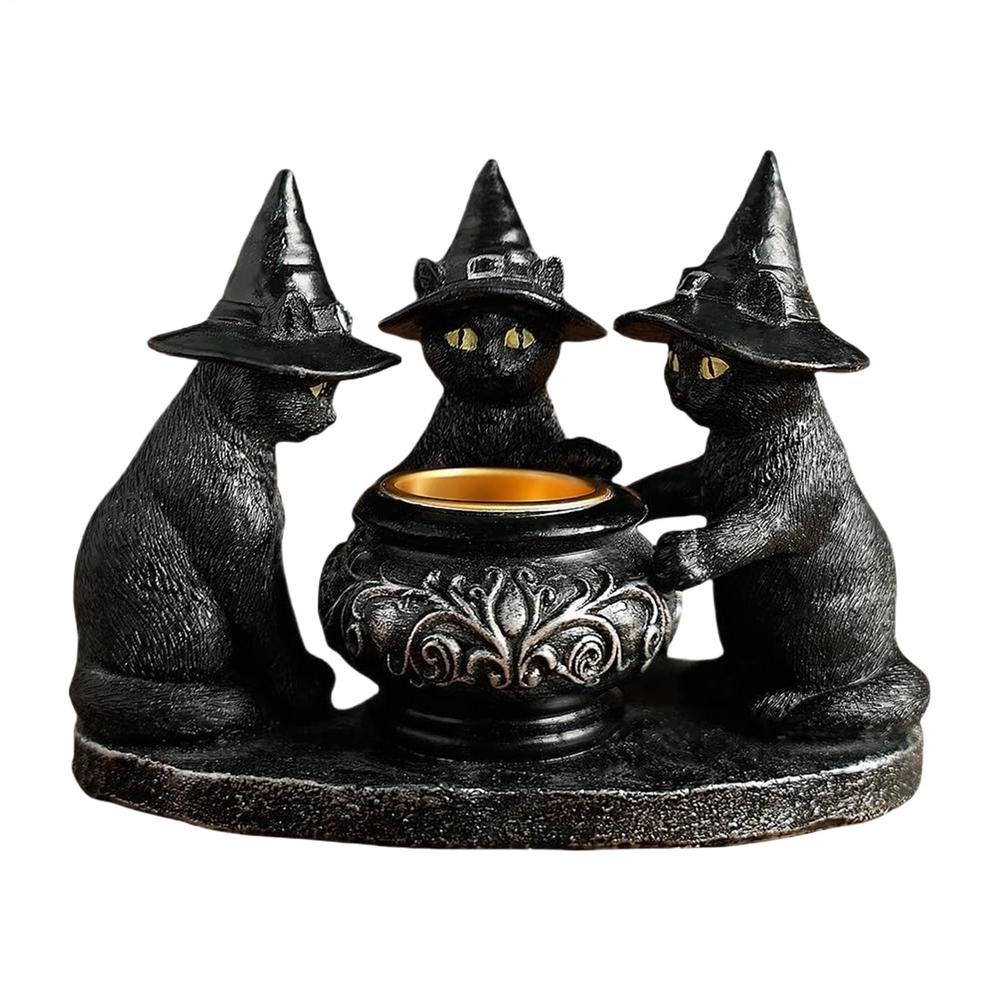 1PC Halloween Resin Candle Holder with Ghost, Witch, Cat Theme - Home Decor for Desktop/Living Room - Unique Gift for Friends