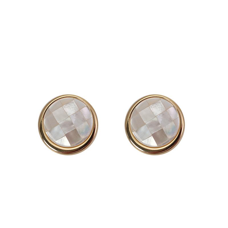 Natural Pearl Shell Disc Design Light Luxury Temperament Simple French Atmosphere High-End Stud