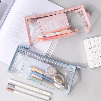Transparent Triangular Pencil Case Large Capacity Simple Pen Bag Soft Pencil Cases PVC School Student Stationery Office Supplies