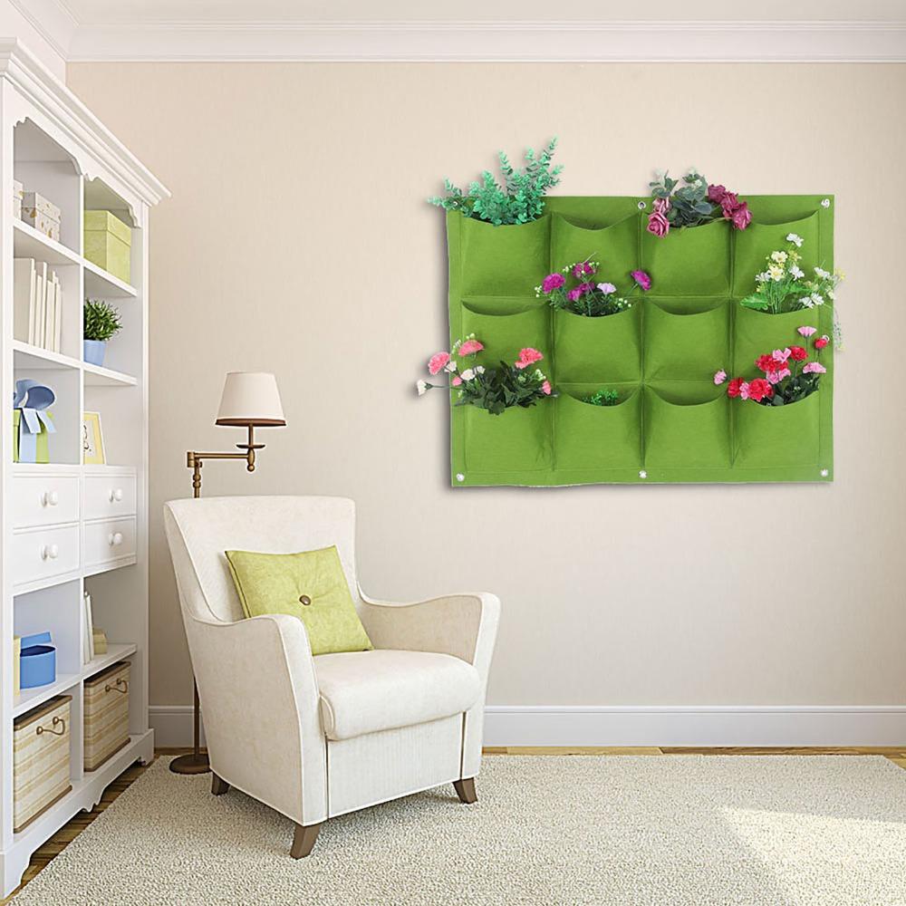 12 Pockets Hanging Wall Planter Bag Degradable Vertical Greening Planter  Outdoor Gardening