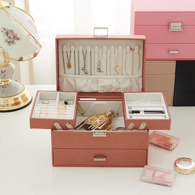 PU Leather Double-Layer Jewelry Storage Box for Necklaces, Rings, and Earrings