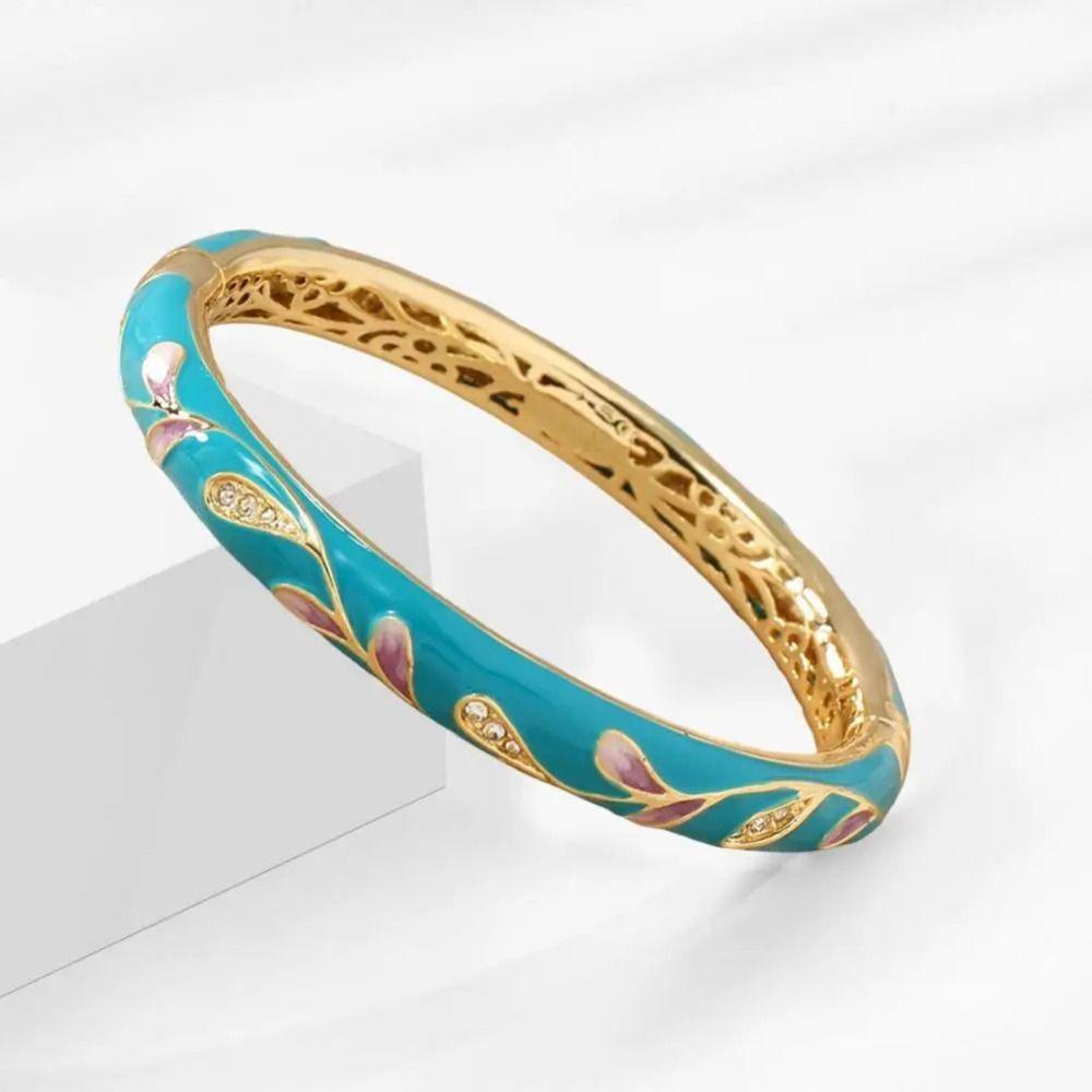 Traditional Hollow Out Flower Bangle Enamel Women's Hand Bracelet  Jewelry Gifts