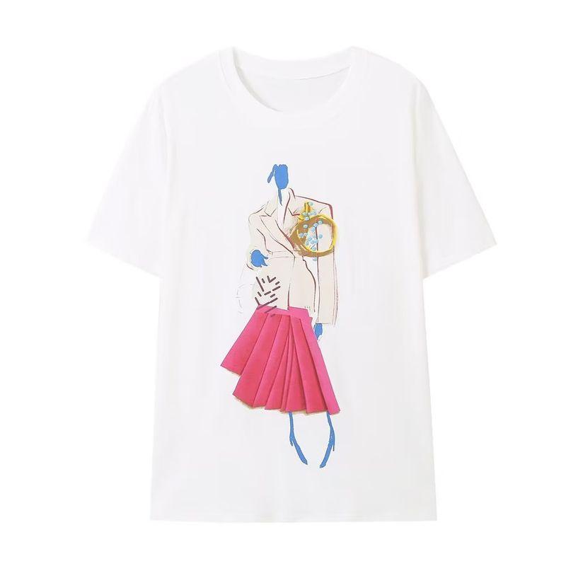 

Women s T-shirt Fashion Style Printing Color Contrast Short Sleeve White S