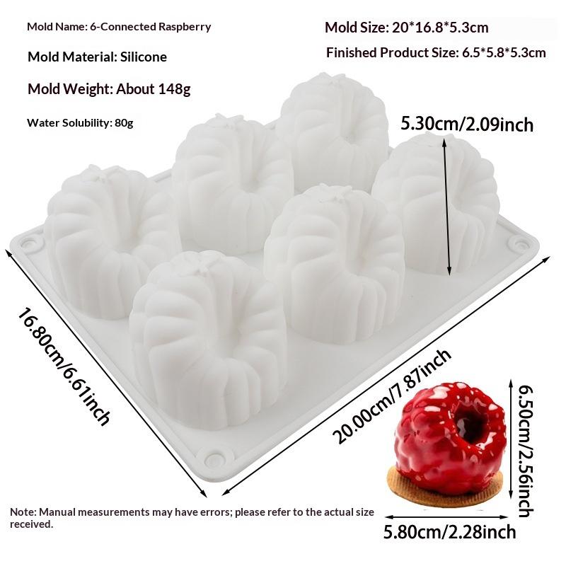 6 Cavity Raspberry Silicone Baking Mold Oven Freezer Safe French Style for Mousse Cake Chocolate Dessert DIY