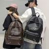 Schultasche Amerikanisches Retro-Design Rucksack Damen Vielseitig Nieten Weiches Leder College-Student Schultasche Pendler Reise Computer-Rucksack