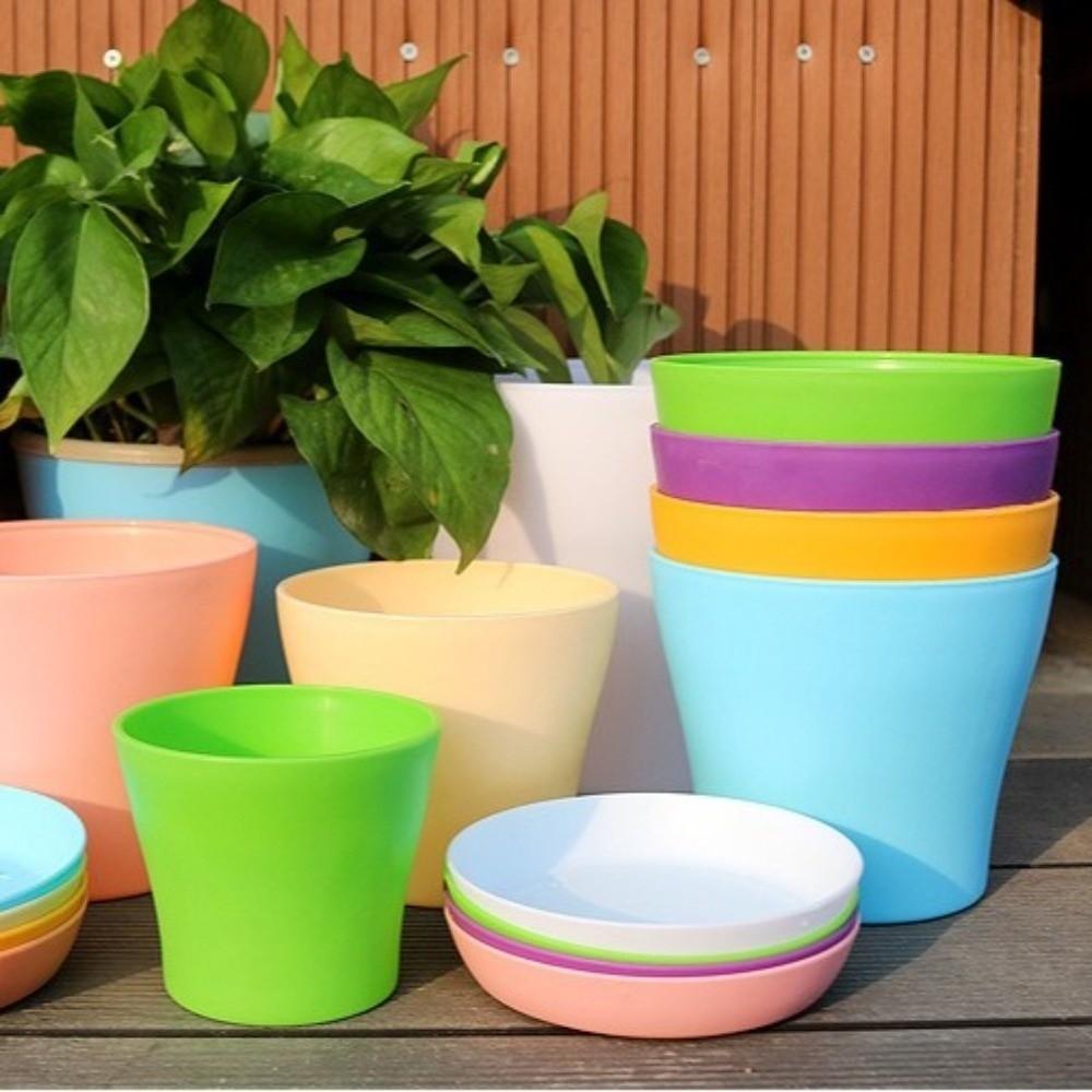 8 Stück/Set Anzuchttöpfe Bonbonfarbe Blumentopf Kunststoff Rund Pflanztopf mit Drainagelöchern Verdickte Topfpflanzgefäße Garten Innen