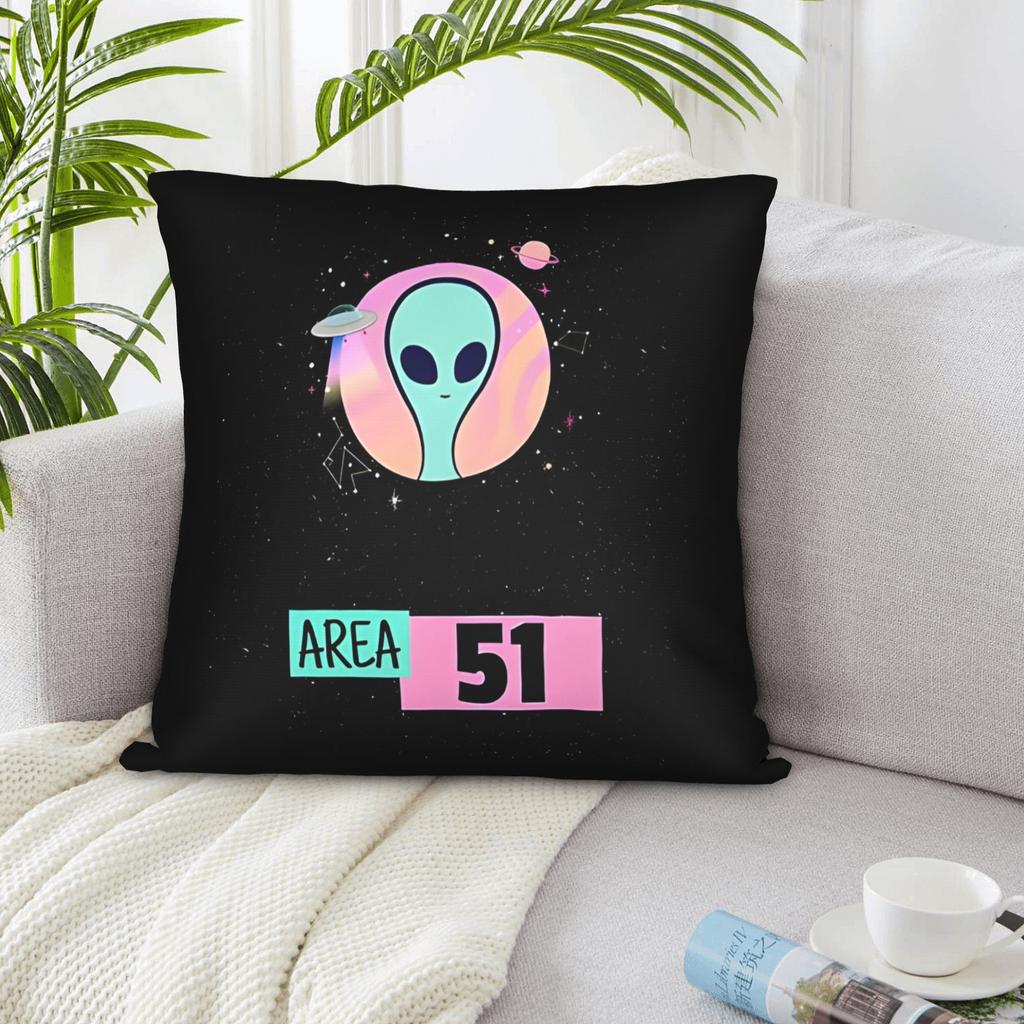 1Pc Area 51 Alien March Themed Cushion Cover - Contemporary Bed Sofa Chair Compatible Cover With Zipper Closure, Hand/Machine Wa
