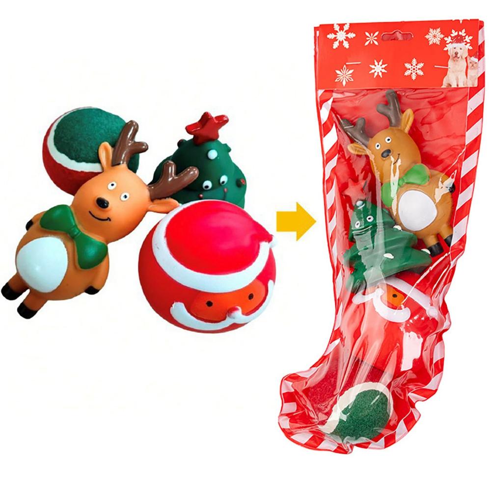 Christmas Dog Stocking Toys Set Xmas Dog Toy Set with Squeaky Toys Puppy Chew Toys for Teething Bulk Ideal Holiday Gifts