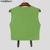 INCERUN Men O Neck Sleeveless Metal Button Patchwork Cropped Tank Tops