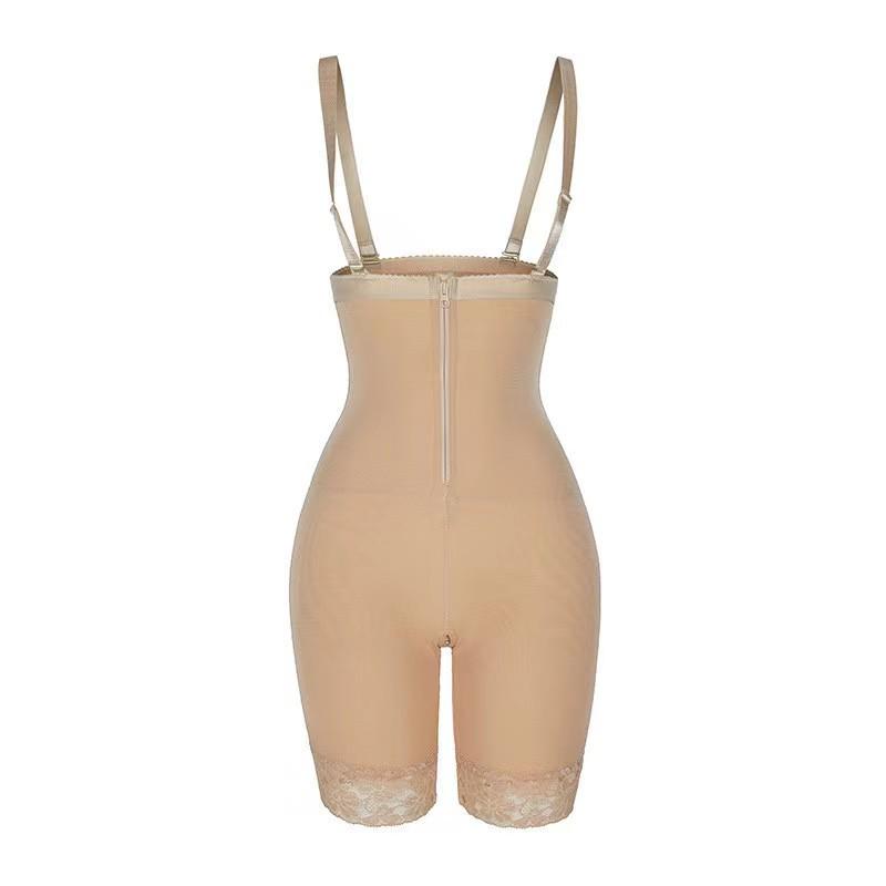 Damen Bodyformer mit hoher Taille: Bauchkontroll-Reißverschluss, Po-Hebender Body mit Trägern