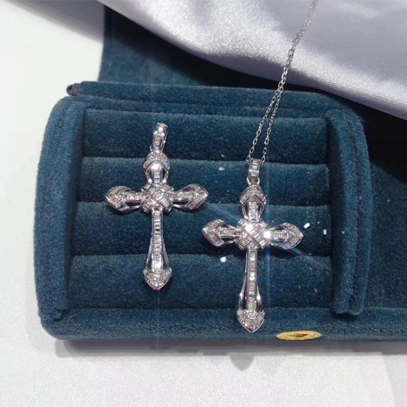 Nuevo Collar de Cristal Gema Cruz Circonita Micro engastada Colgante Cadena Clavícula para Mujer