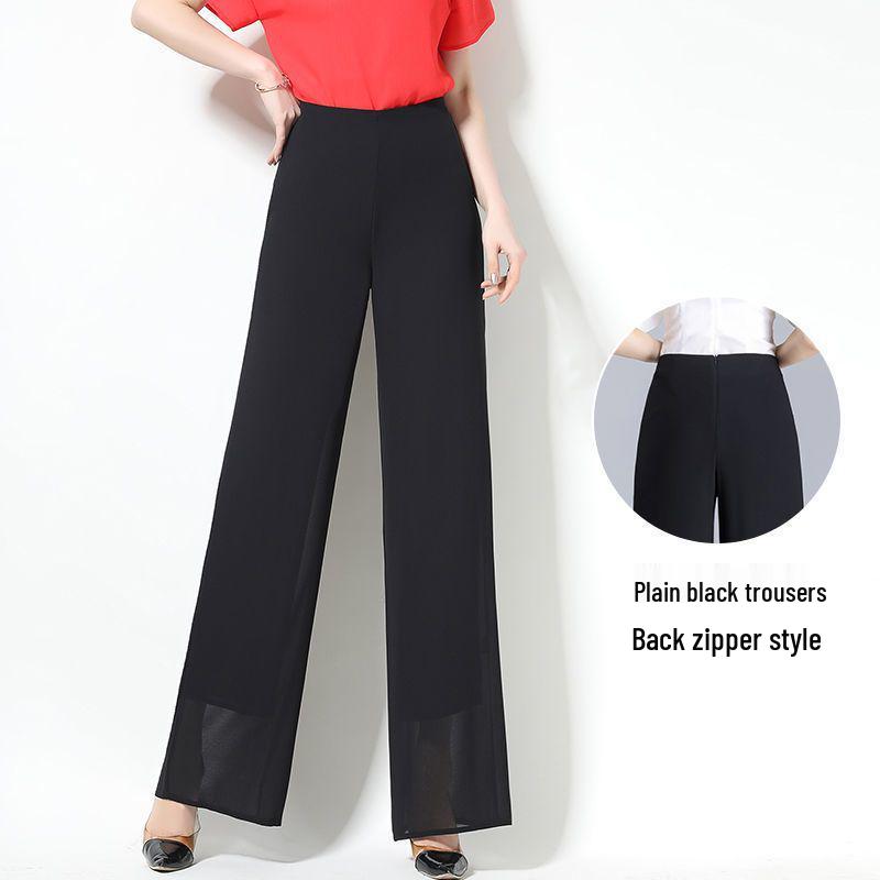 

Women s High-Waisted Wide-Leg Chiffon Pants for Spring/Summer - Lightweight, Double-Layer, Loose-Fitting, Straight-Leg, Perfect for Middle-Aged Women XS