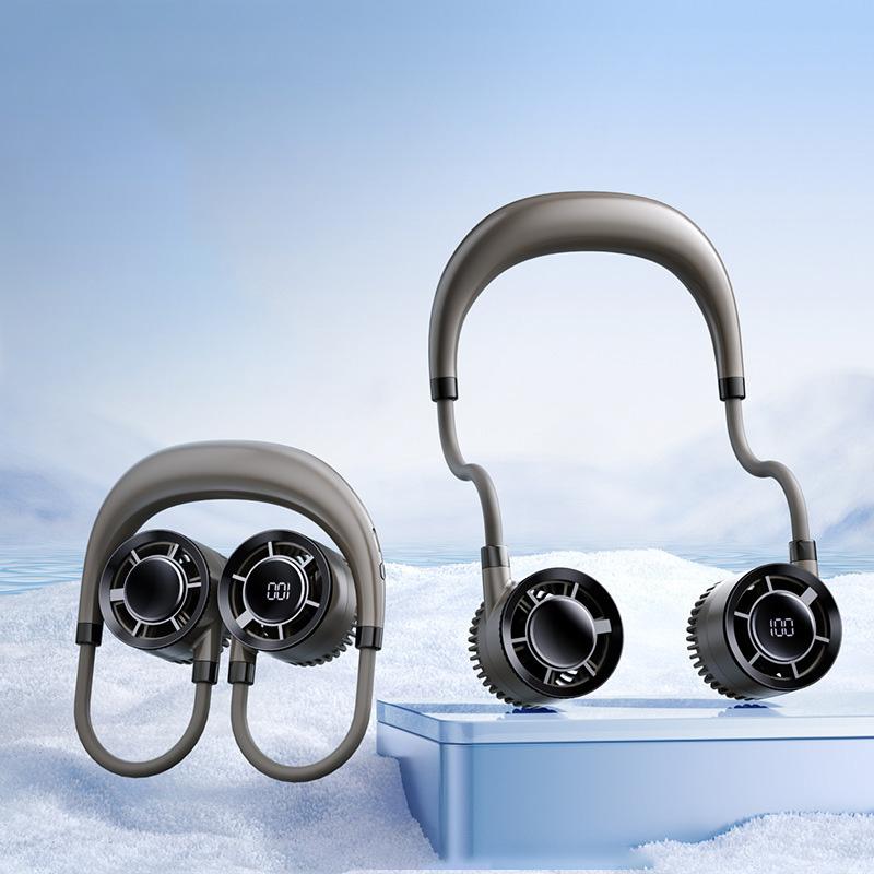

2025 Neck Hanging USB Small Fan Rechargeable Mini Portable Small Portable Light Sound High Wind Power коричневый
