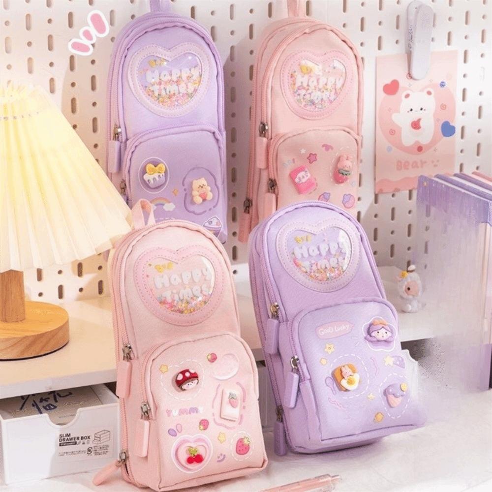 6 Pockets 3 Layers Pencil Case Cute Organizer Storage Bag Backpack Shape Cartoon Pen Box  Girls