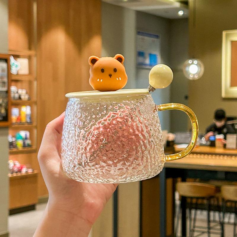 Hochwertiges süßes Bärenglas mit Deckel Löffeltasse für Mädchen zum Wassertrinken Becher mit großer Kapazität Kaffeetasse für Paare