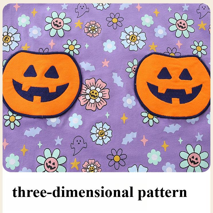 Girls Autumn Crew Neck Girls Dress Halloween Patch Long Sleeve Skirt