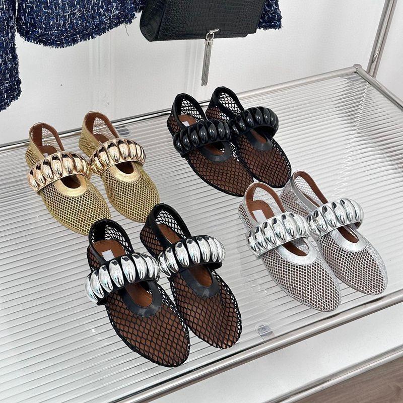 Mesh Mary Jane Single Shoes Women's Fashionable Metal Buckle Flat Comfortable Ballet Dancing Shoes