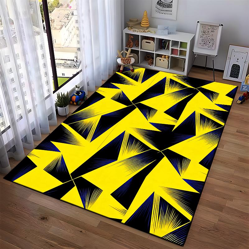 Geometric Yellow, Black, and Blue Abstract Pattern Carpet Design Suitable for Use As an Anti-slip for Living Room Bedroom Sofas
