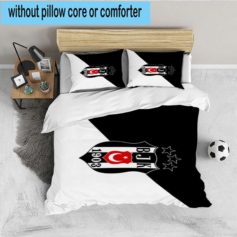 Besiktas Istanbul Voetbalclub 3-delige beddengoedset, Ideaal voor 1 dekbedovertrek en 2 kussenslopen, Perfect voor fan cadeau, Ideaal voor Slaapkamer, Studentenkamer