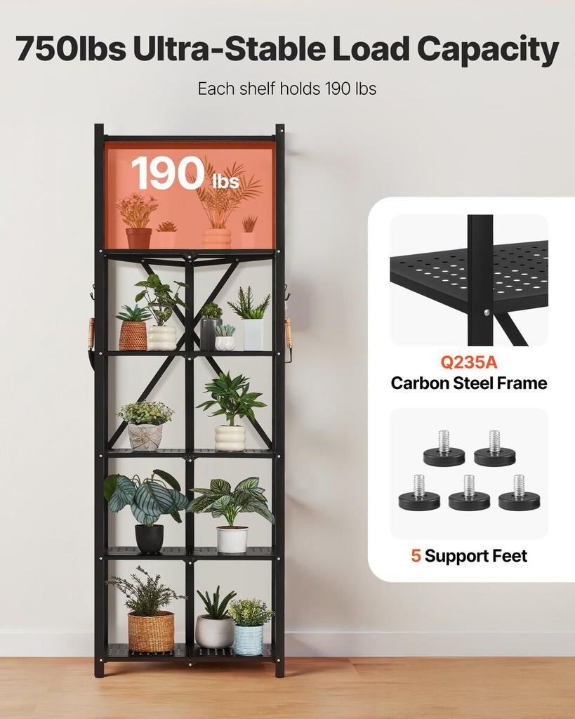 6-Tier Foldable Storage Shelf with Wheels 24 x 12 x 72-inch Metal Shelving