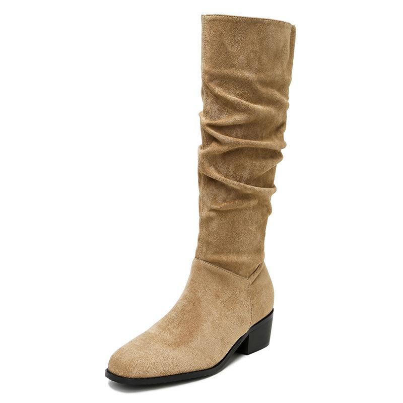 Retro stacking boots women's autumn western cowboy boots medium tube small knight boots heightened