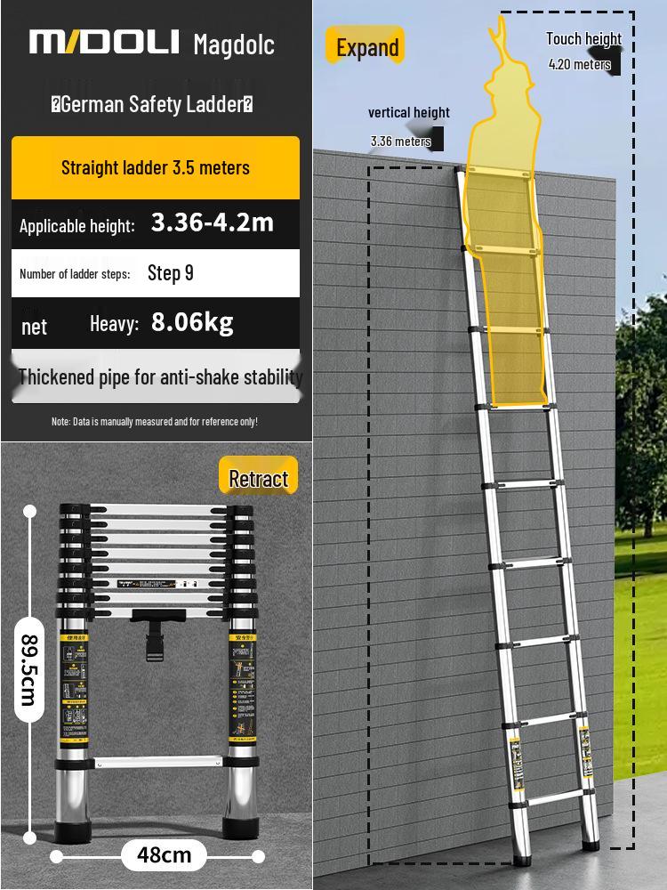 Magdolli Stainless Steel Telescopic A-frame Ladder, Multifunctional Foldable Indoor Aluminum Alloy Stair Ladder