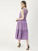 Moomaya Solid Cotton Sleeveless Dress, V-Neck Smocked Waist Tiered Midi