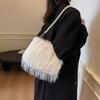 Imitation turkey feather niche simple women's bag 24 new autumn and winter handbag fashion pearl fringed hair messenger shoulder bag