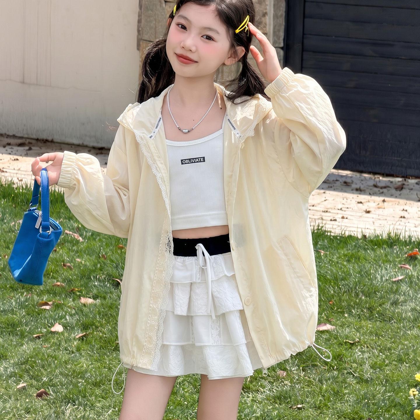 2026 Girls Lightweight Lace UV Protection Summer Shirt 110