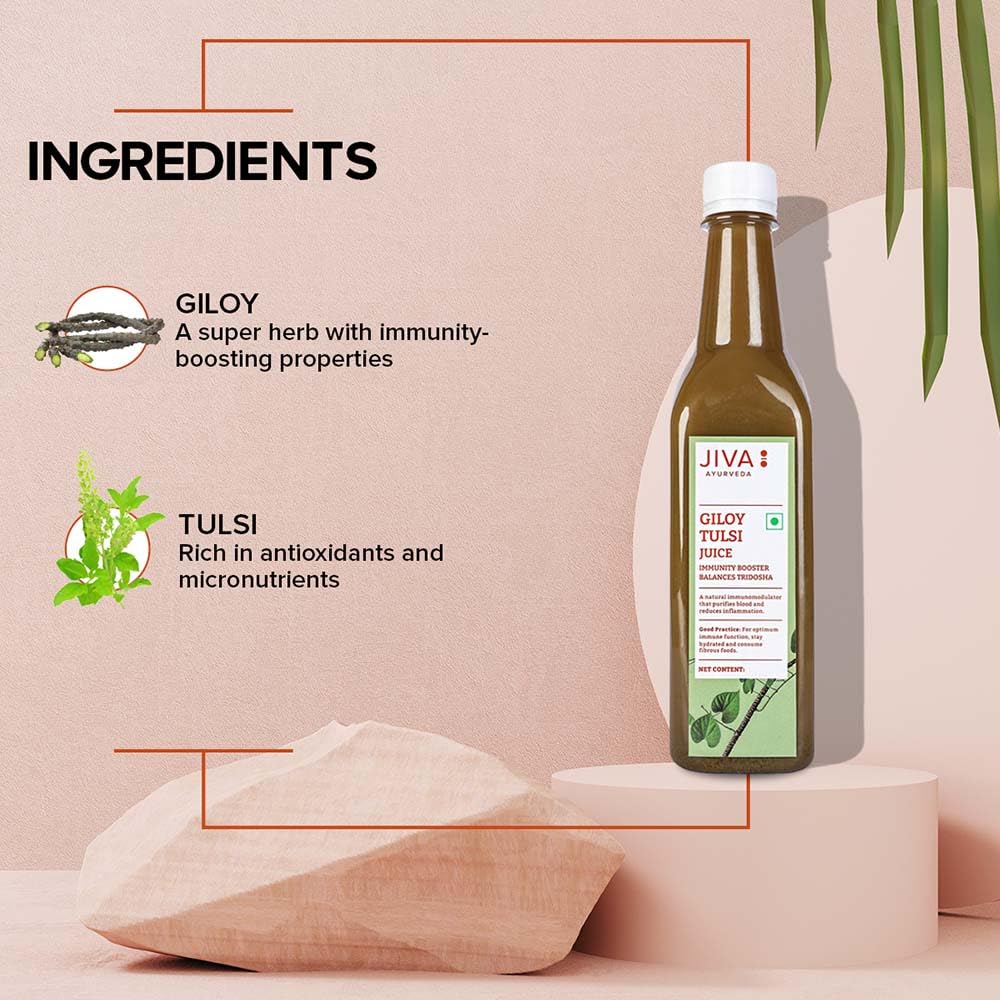 Jiva Natural Giloy Tulsi Saft 1 L Packung à 1 Stück | Immunitätsstärker, Ausdauerunterstützung, Rein Ayurvedic, Ohne Zuckerzusatz