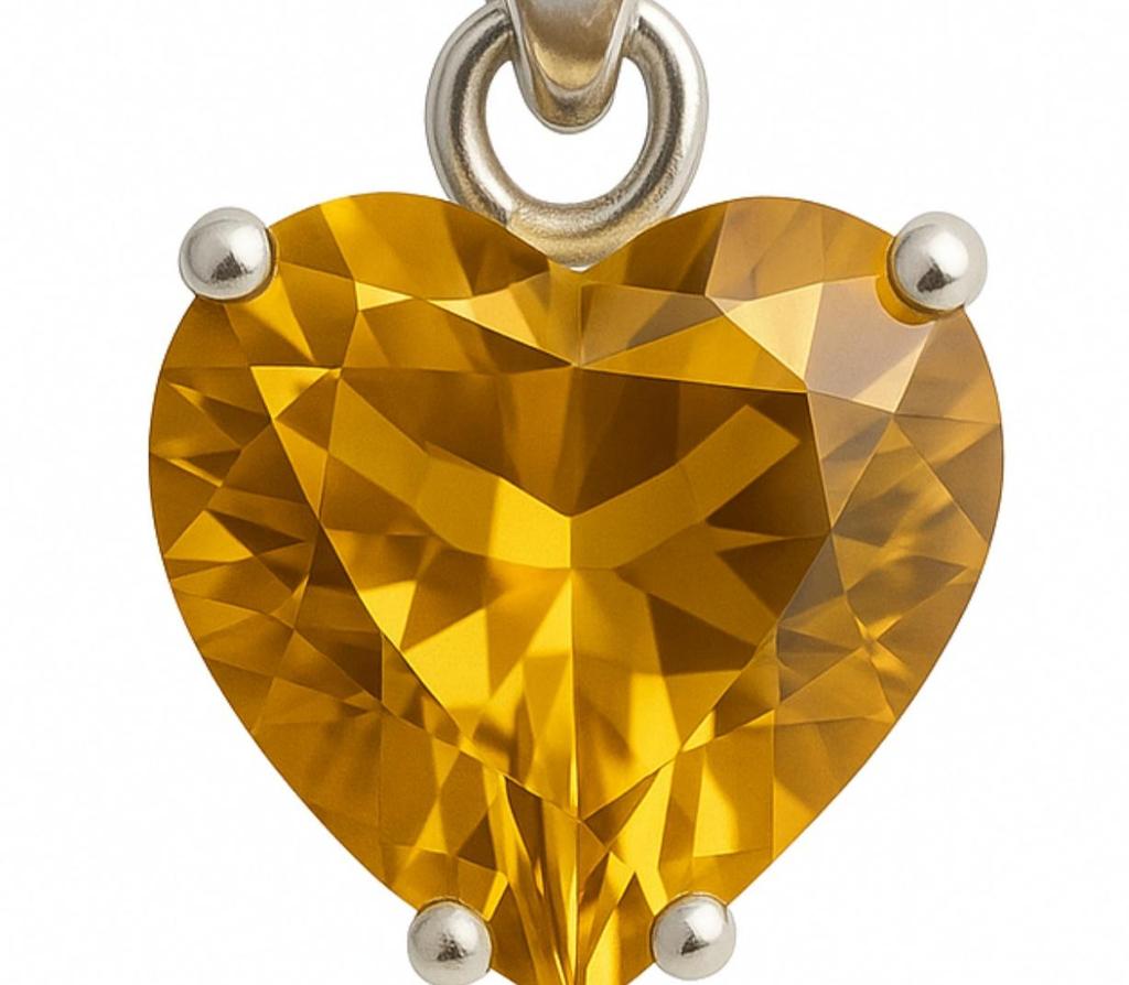 Citrine Heart Shape Pendant, 925 Solid Sterling Silver, Gemstone Pendant, Gift for Her
