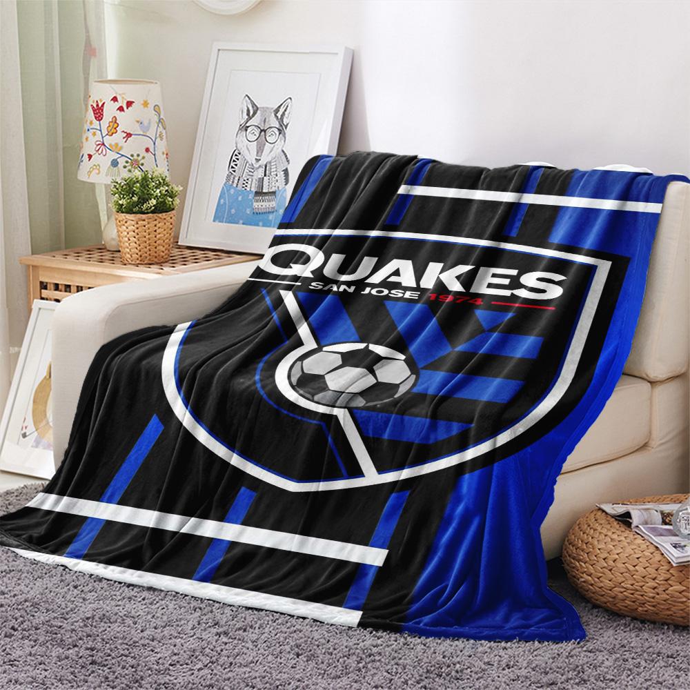 1Pc San Jose Earthquakes Print Flannel Blanket High Quality Warm Comfortable Cover for All Seasons Perfect for Gifts Home Decor